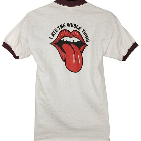 Hot Lips T Shirt Vintage 80s I Ate The Whole Thing Brownie Made In USA Mens - Picture 1 of 7